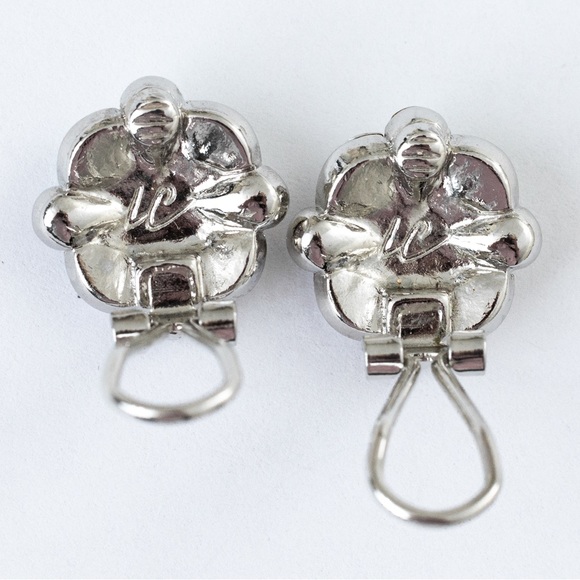 Unique dressy sparkly clear stone cluster clip on earrings with silver - Picture 13 of 15